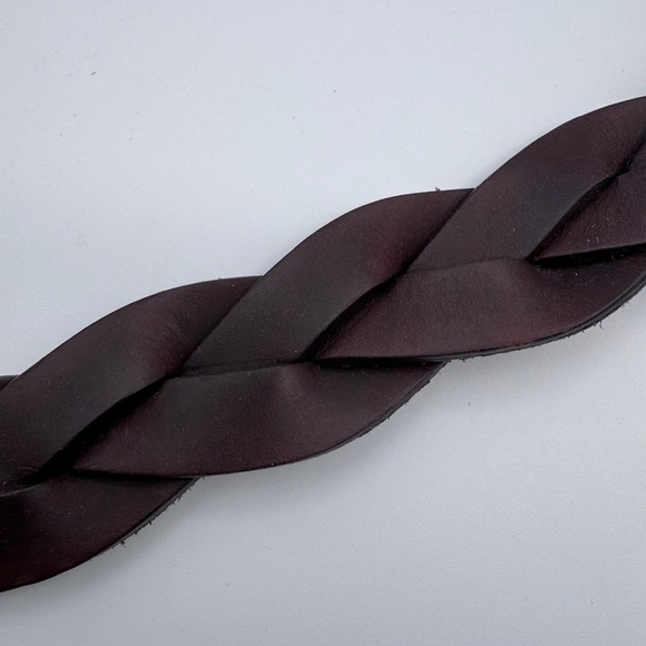 Vintage 90s Brighton Womens Braided Leather Belt Silver Buckle Size 34 Brown - Picture 3 of 7